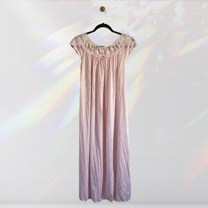 Pink Nylon Nightgown with Lace Collar and Bow Detail